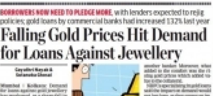  Falling gold prices hit demand for loan against jewellery